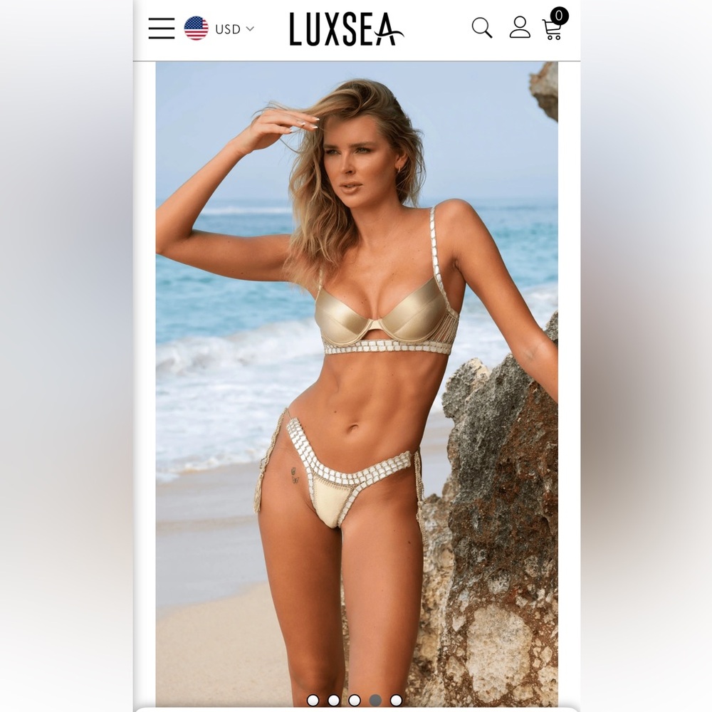 LuxeSea swimwear GOLD SHIMMER CROCHET PUSH UP BIKINI TOP & BOTTOM sold together